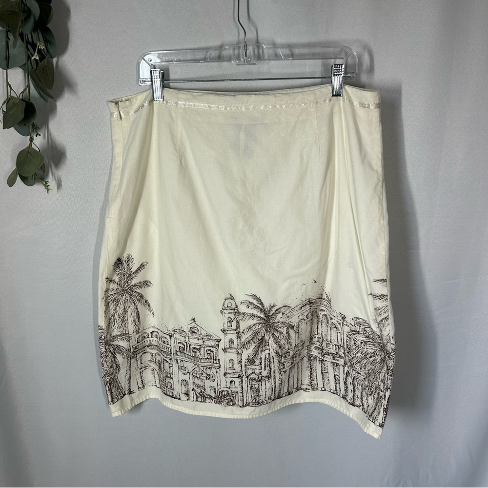 Van Heusen | 100% Cotton City Scape Pencil Skirt White Size 16